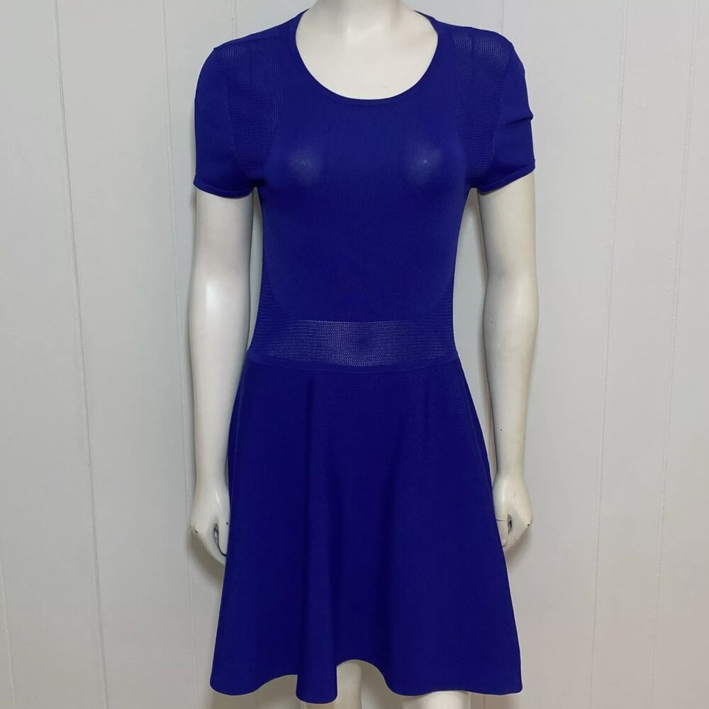 Parker Dress Women's S Cobalt Blue Trace Knit Fit and Flare Skater Short Sleeve
